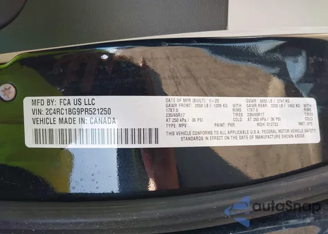 2023 Chrysler Pacifica Touring L из США, поврежденный, VIN 2C4RC1BG9PR521250